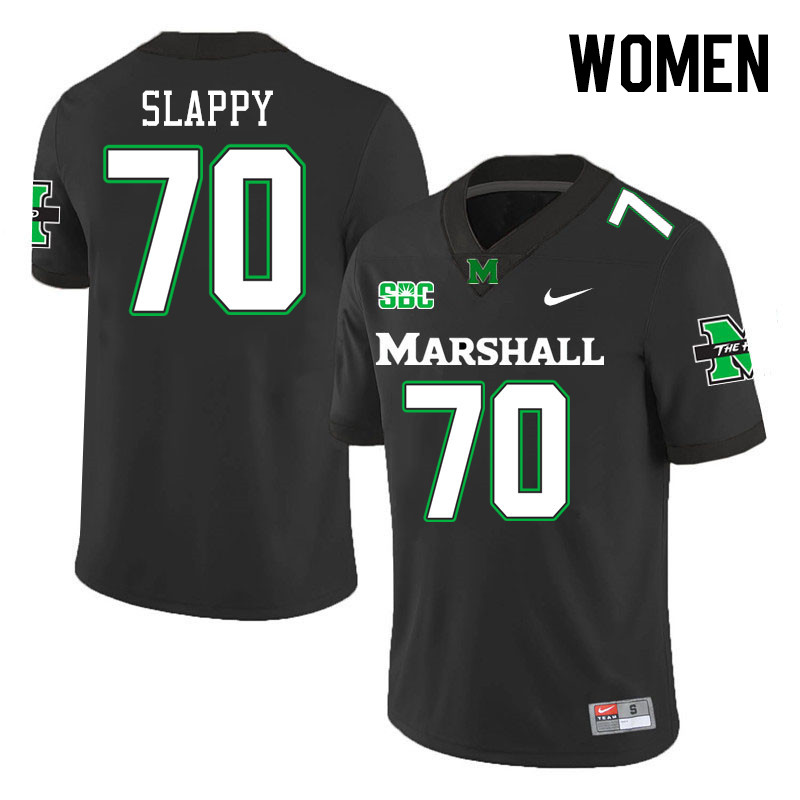 Women #70 Jalen Slappy Marshall Thundering Herd SBC Conference College Football Jerseys Stitched-Bla